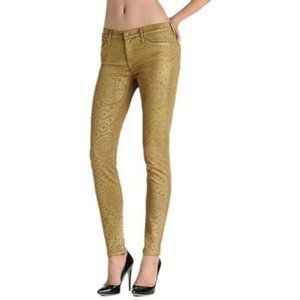7 For All Mankind Gold Patterned Skinny Jeans Size 28